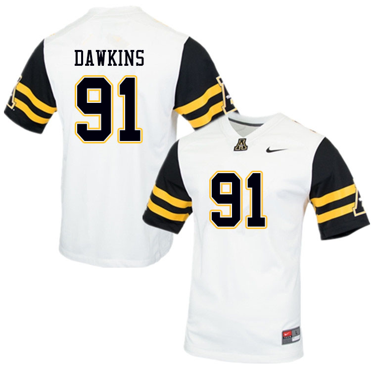 Men #91 Tommy Dawkins Appalachian State Mountaineers College Football Jerseys Sale-White - Click Image to Close